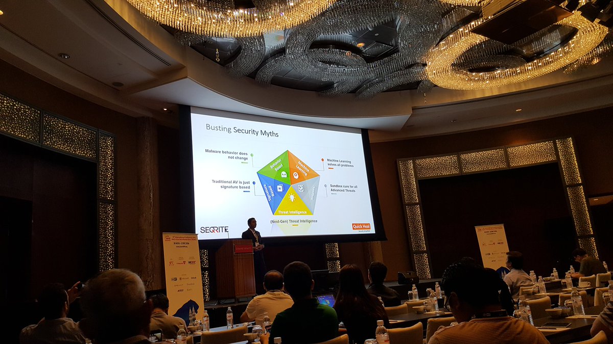 TriggerMeHappy's tweet photo. Quickheal busting security myths and myths about next gen at #avar2016 conference https://t.co/KPrqiYmugZ