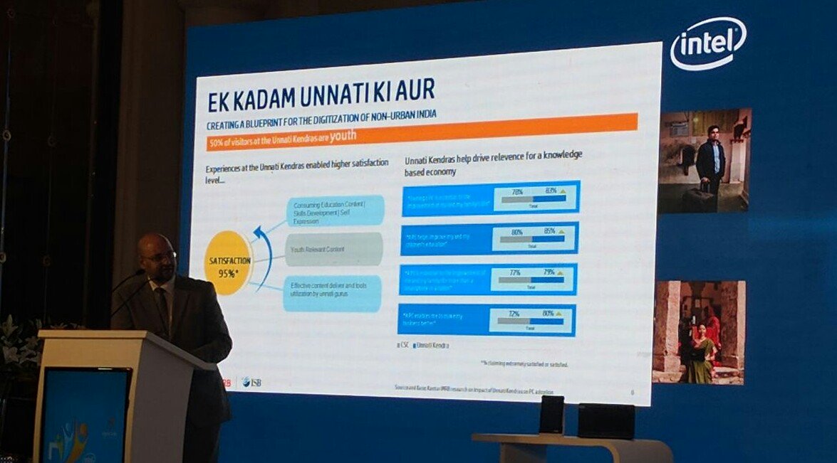 IntelIndia's tweet photo. 83% of Unnati Kendra visitors feel that owning a PC is essential to improving their life. #EKUKA @imrbspeaks @ISBedu https://t.co/yC6wZaxWth