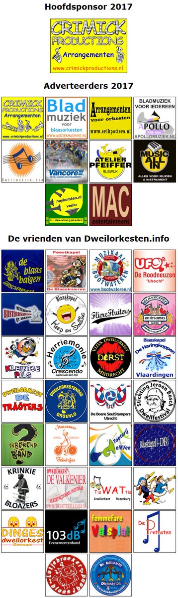 Presentatie Hoofdsponsor, nieuwe Adverteerders en Vrienden van 
Dweilorkesten.info 2017 Iedereen BEDANKT!