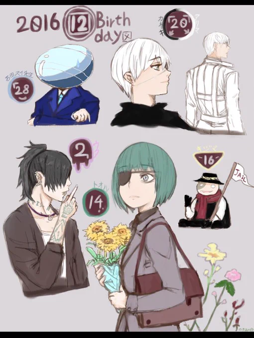 12月の生誕日リストを描いてみました(*´｀*) 
#東京喰種 