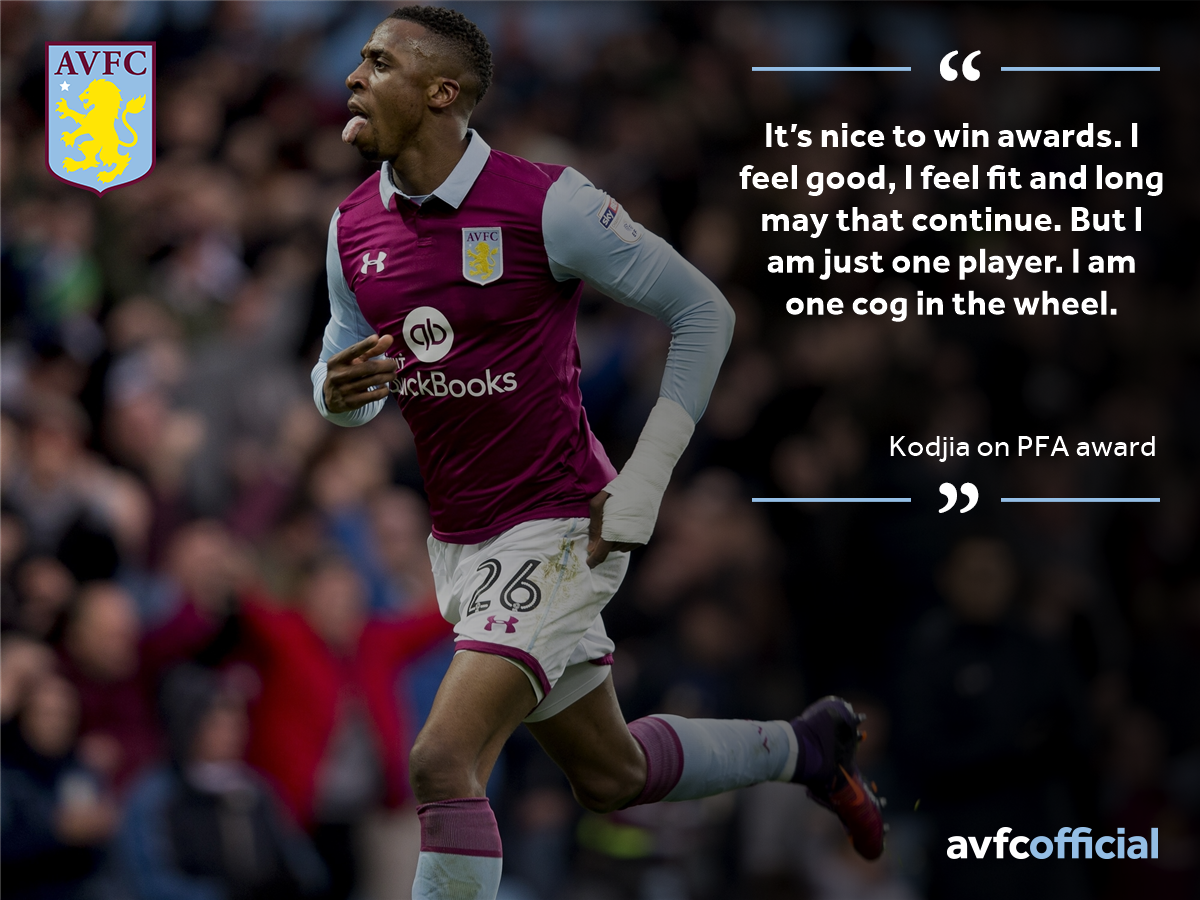 AstonVilla's tweet photo. ⚽🏆

@J_Kodjia keen to continue his good form after winning the @PFA Player of the Month award for November. https://t.co/LcwkMPuqgT
