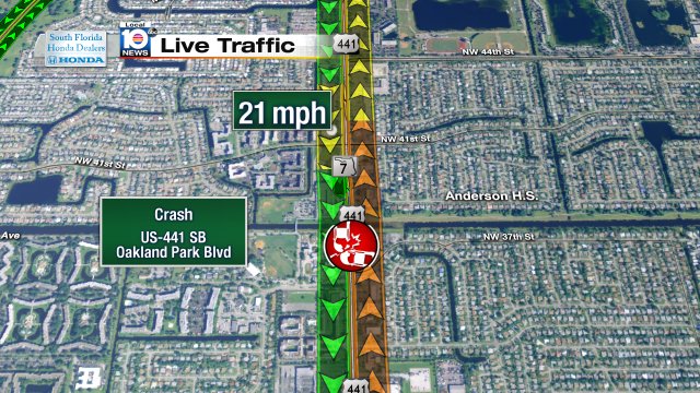 Crash on US-441 SB at Oakland Park Blvd #traffic https://t.co/bGtcNNElf9