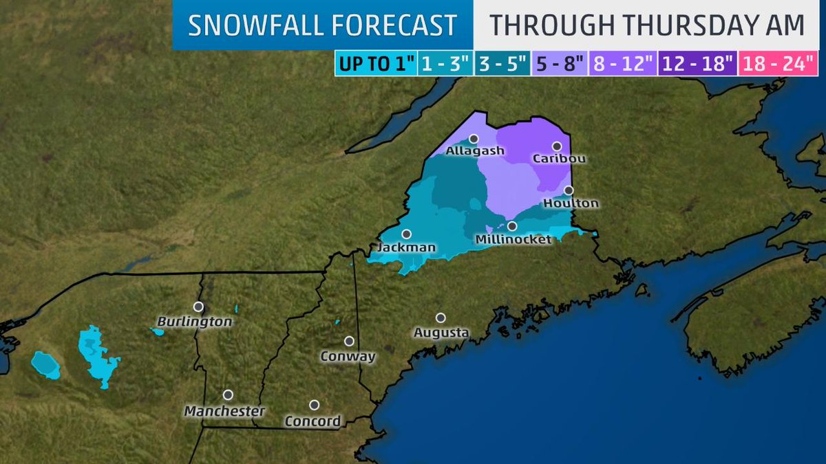 Heavy snow is falling in northern Maine as Winter Storm Blanche makes
