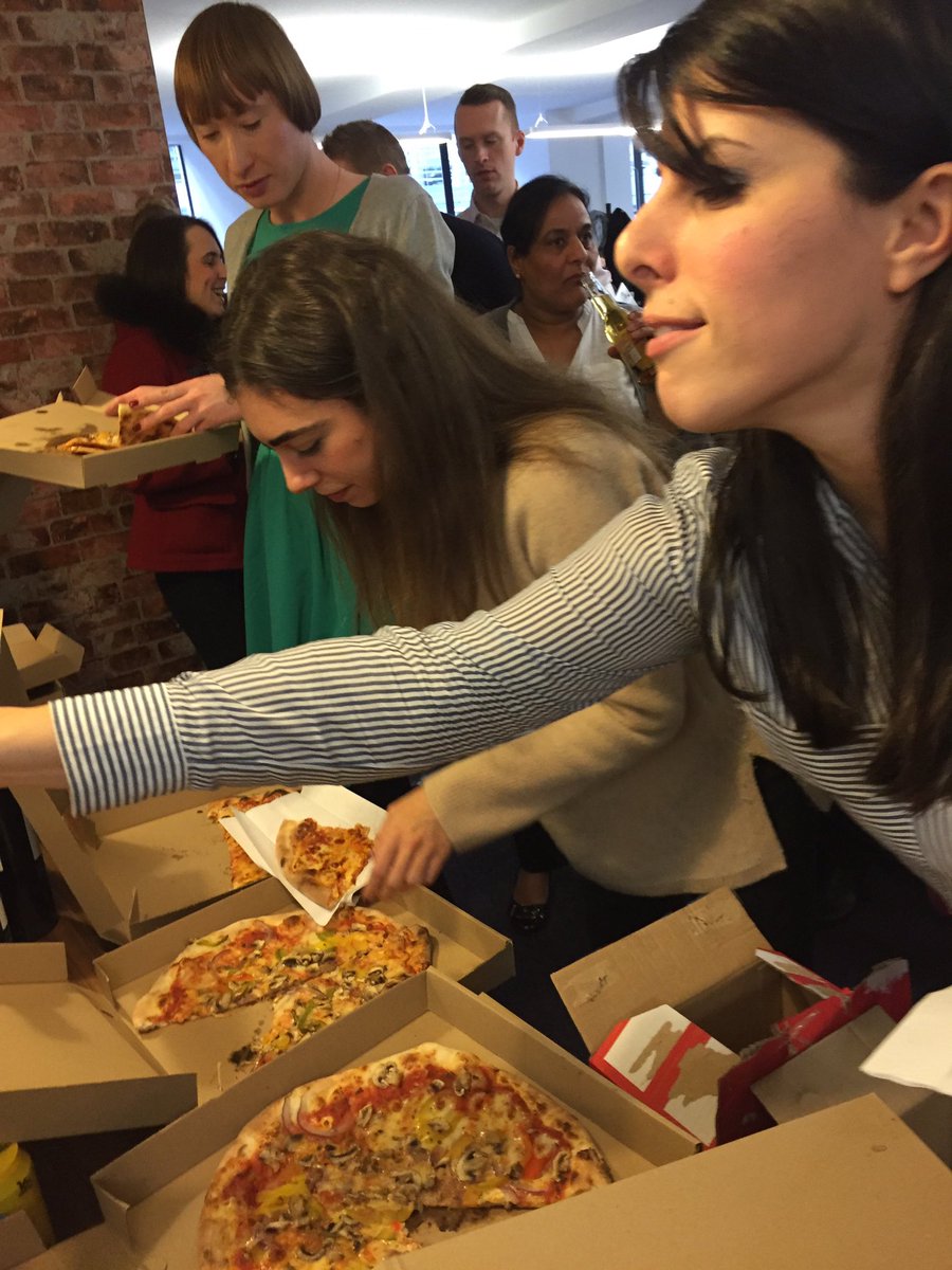 EJTill's tweet photo. Pizza in the office to celebrate @DavidJGold 's birthday. Yum! #thursdayperk #greasykeyboard https://t.co/NAZyUj0D0F