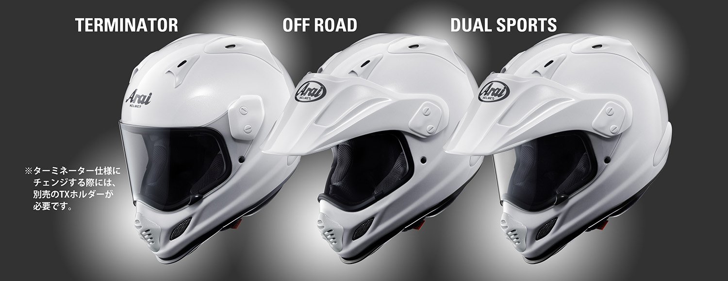 アライヘルメット Arai Helmet 在 Twitter 上 デュアルスポーツヘルメット Tour Cross 3 オフロード スタイル ターミネーター スタイル へもチェンジできるマルチパーパスヘルメットなのです 走りやその日の気分に合わせて ヘルメットのスタイルも自在に