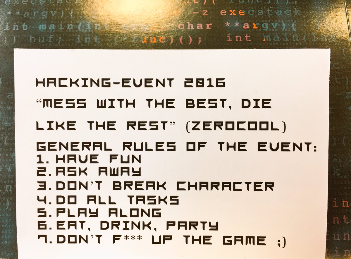 HackingEvent16's tweet photo. Don't f*** up the Game!!! #HackingEvent2016 #Rules https://t.co/bLtDl1Agh5