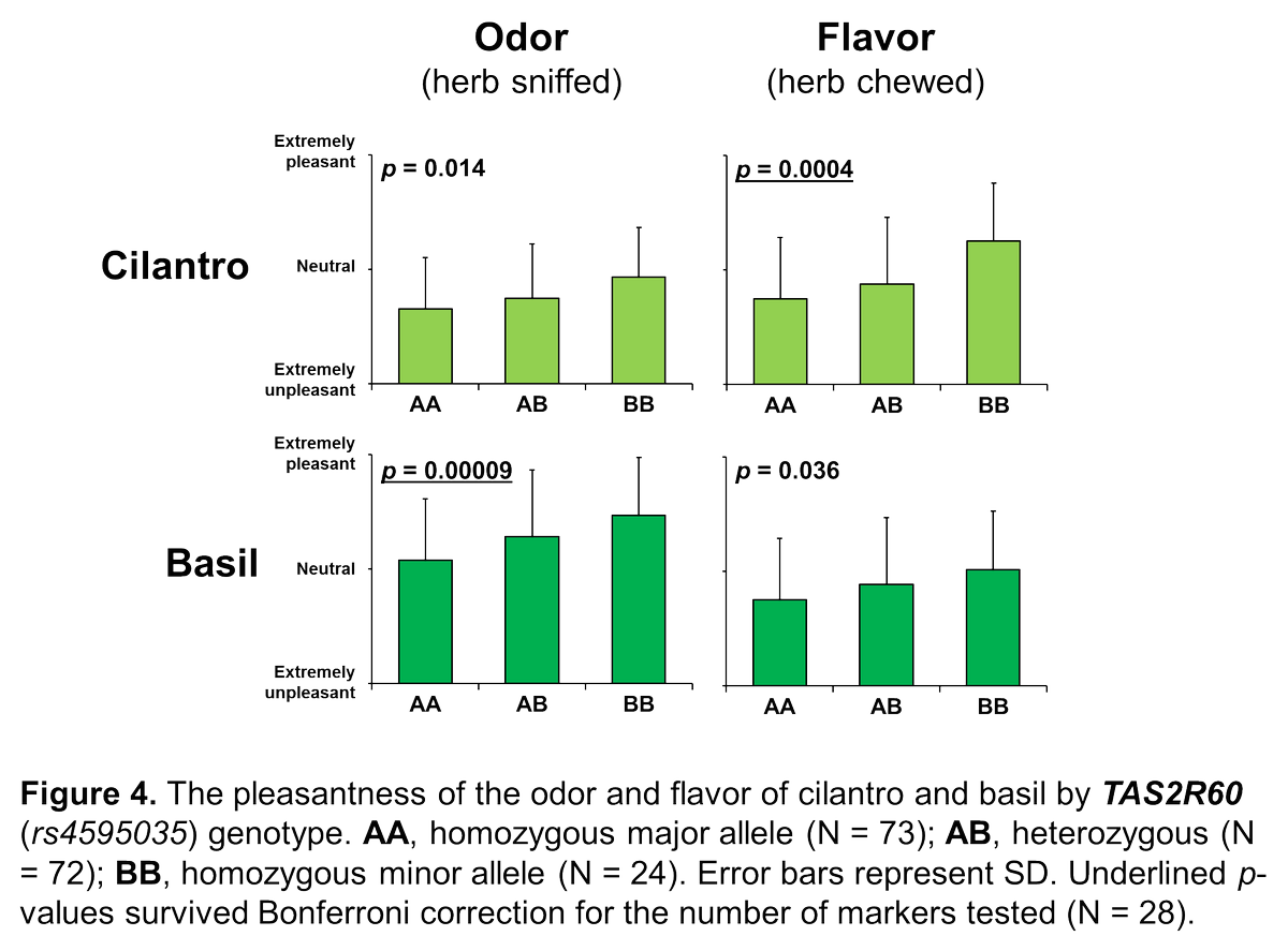 DanielleRReed's tweet photo. Cilantro and basil: pleasantness tied to inborn genetic bitter receptor variation! Genotype restaurant? @MonellSc #TAS2R @Brittany_Risher https://t.co/AAoc0i3u1z