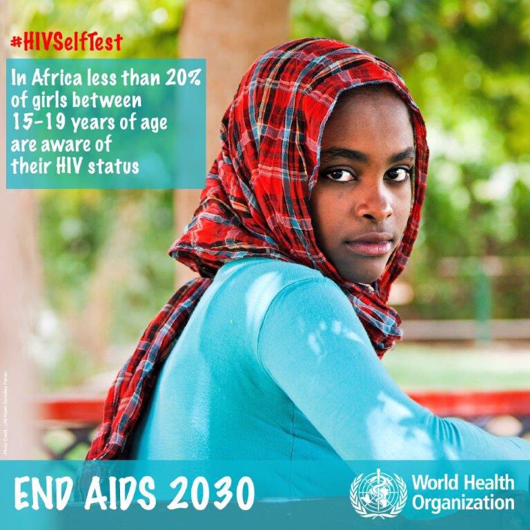 WHO's tweet photo. #WorldAIDSDay: In #Africa, less than 20% of girls between 15-19 years old are aware of their #HIV status. #HIVselftest https://t.co/hJUJ813ZXY