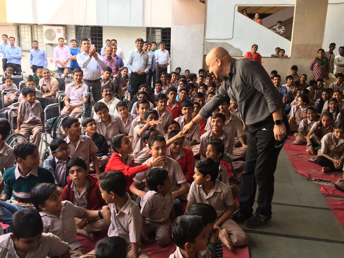 AnupamPKher's tweet photo. These differently abled children from a school in Surat literally touched my life &amp; healed it. Spending time with them was therapeutic.:) https://t.co/DeNJugv8M7