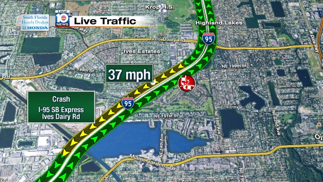 Crash on I-95 SB express at Ives Dairy Rd #traffic https://t.co/bxcCfRrFde