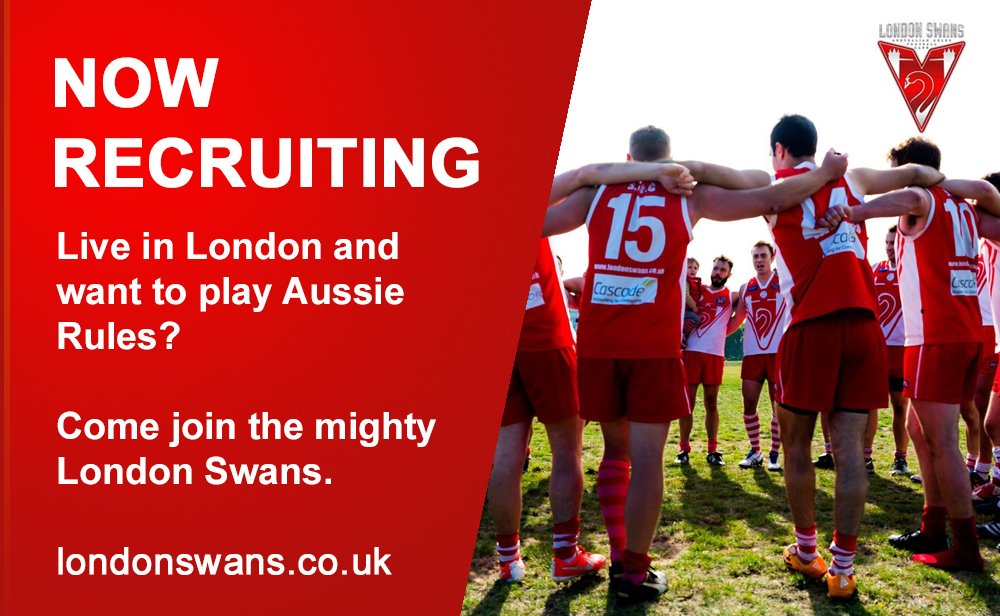 LondonSwans's tweet photo. Living in #London and want to play Aussie Rules? Come join the most central club in the city, the London Swans: https://t.co/N2JhBlr2wO #afl https://t.co/Dbw8eWmWPt