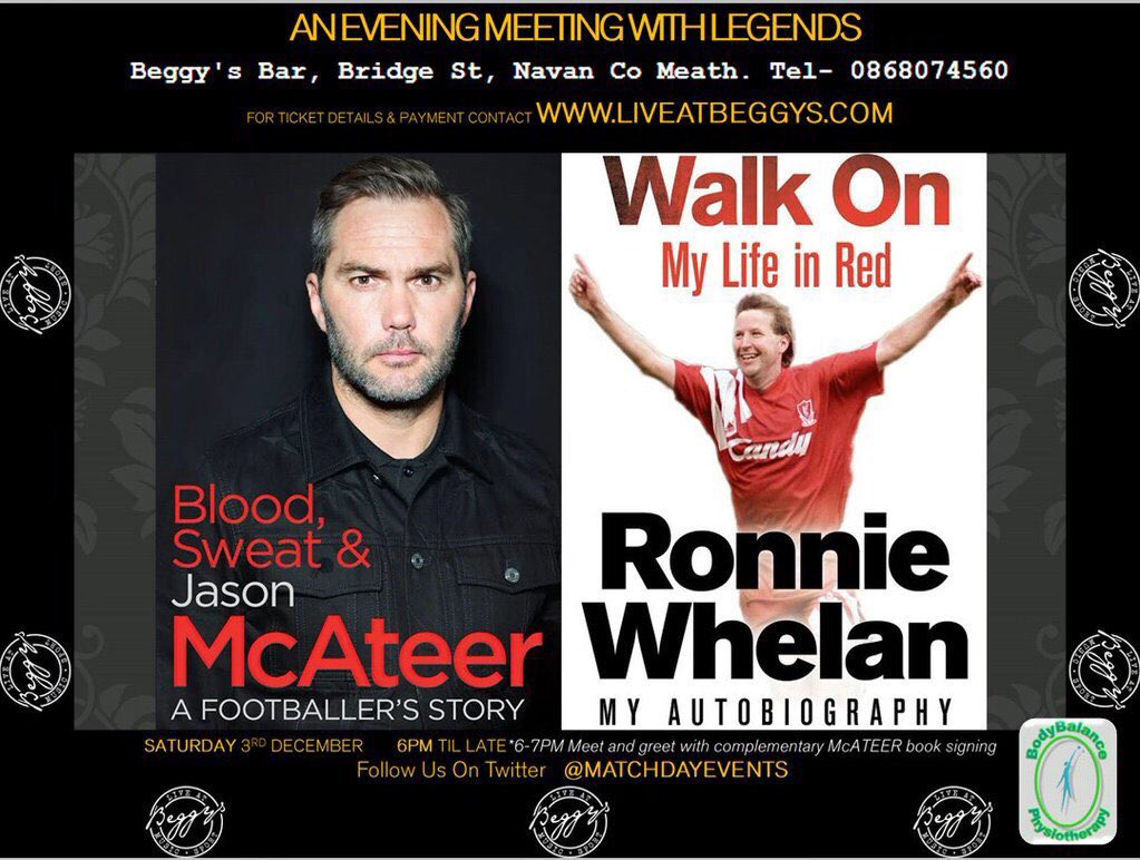 Matchdayevent's tweet photo. @NewstalkSport Why not come and join us @beggysbar this weekend when Jason McAteer and Ronnie Whelan are giving taking stage #soccer #COYBIG https://t.co/ObFMQKcmQP