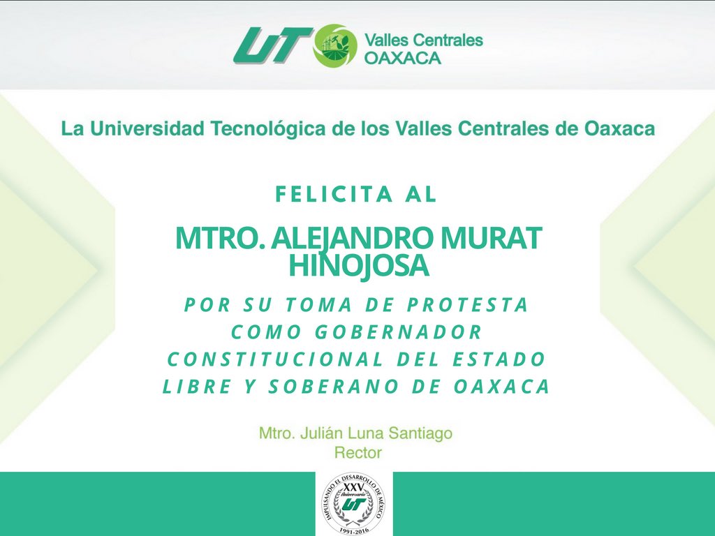 fjulianluna's tweet photo. Felicitamos al mtro. @alejandromurat por su toma de protesta como Gobernador Constitucional del Edo. Libre y Soberano de #Oaxaca. https://t.co/nIkuuQsfzQ
