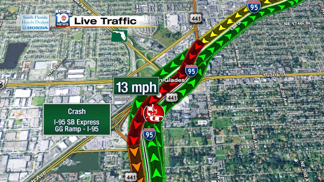Crash has express lanes closed on I-95 SB at golden glades ramp from I-95 to NW 135th St #traffic https://t.co/V2MFu33Et9