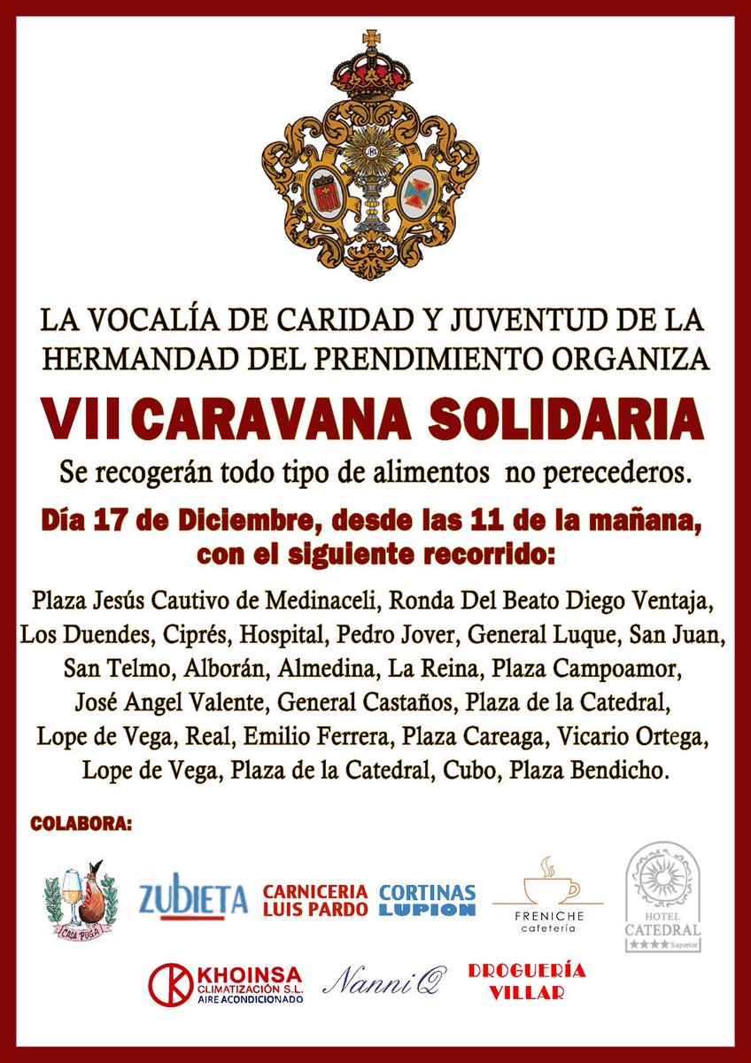 ACTUALIDAD: VII Caravana Solidaria 
El próximo 17/12 volvemos a salir a la calle para recoger alimentos. Para más info ⬇️ ver cartel.