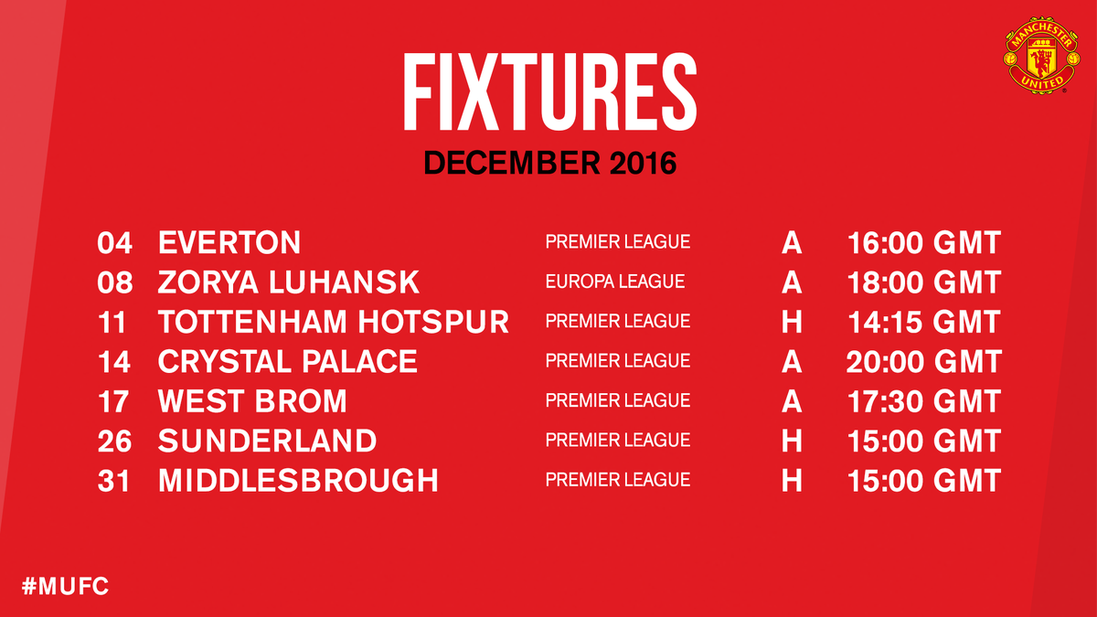ManUtd's tweet photo. Check out #MUFC's December fixtures... https://t.co/EbaHADcbvi