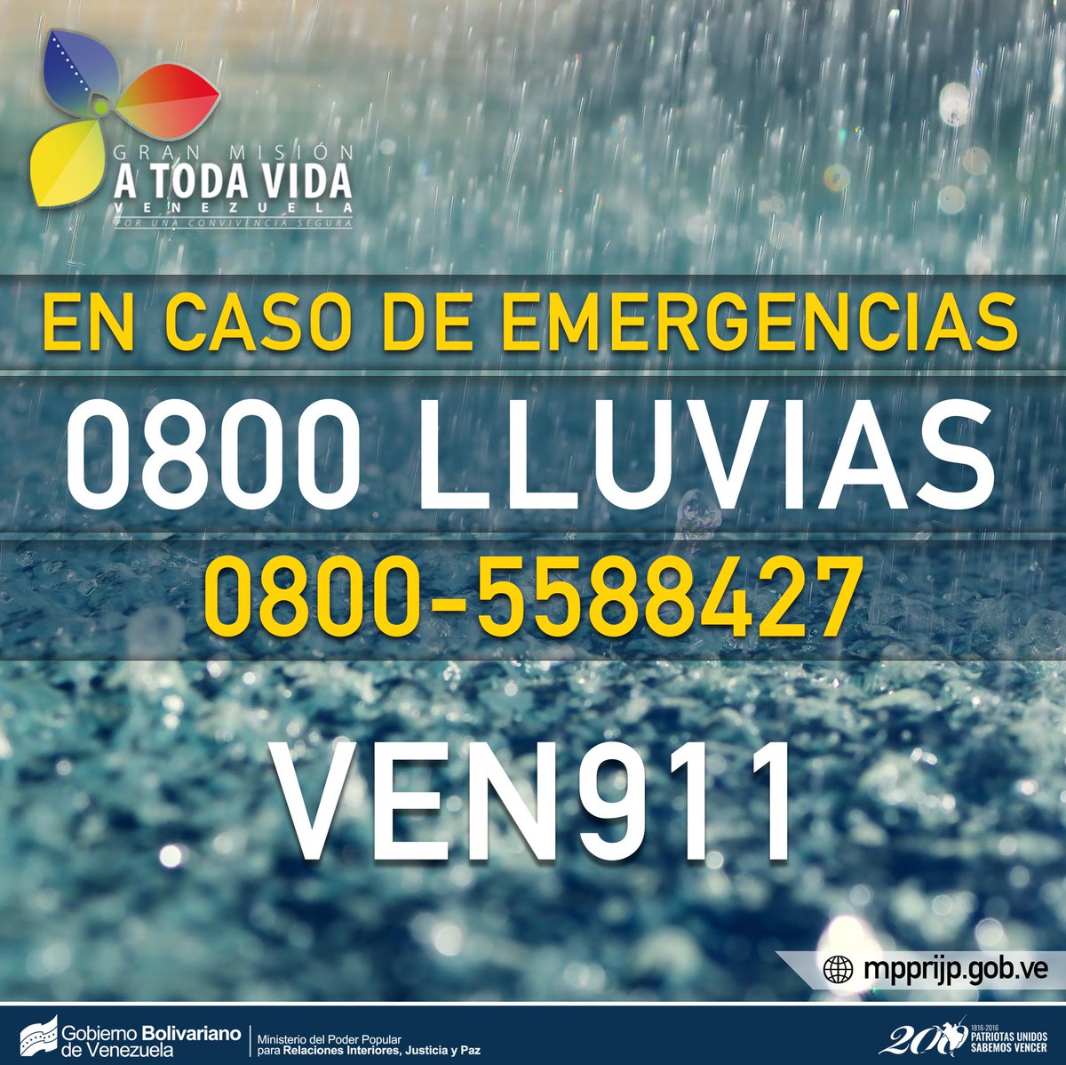 NestorLReverol's tweet image. #ATENCIÓN | Ponemos a tu disposición el 0800-LLUVIAS (0800 558.84.27) en caso de emergencia por lluvias #0800Lluvias