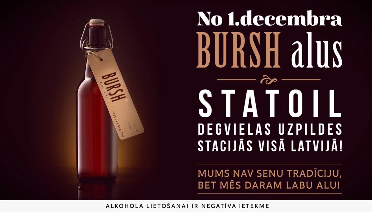 No 1.decembra <a href="/AlusBursh/">Bursh alus darītava</a> gaišais alus (0.5l) ir nopērkams 50 @LatvijaStatoil degvielas uzpildes stacijās.
Adreses -> burshalus.lv/tirdzniecibas-…