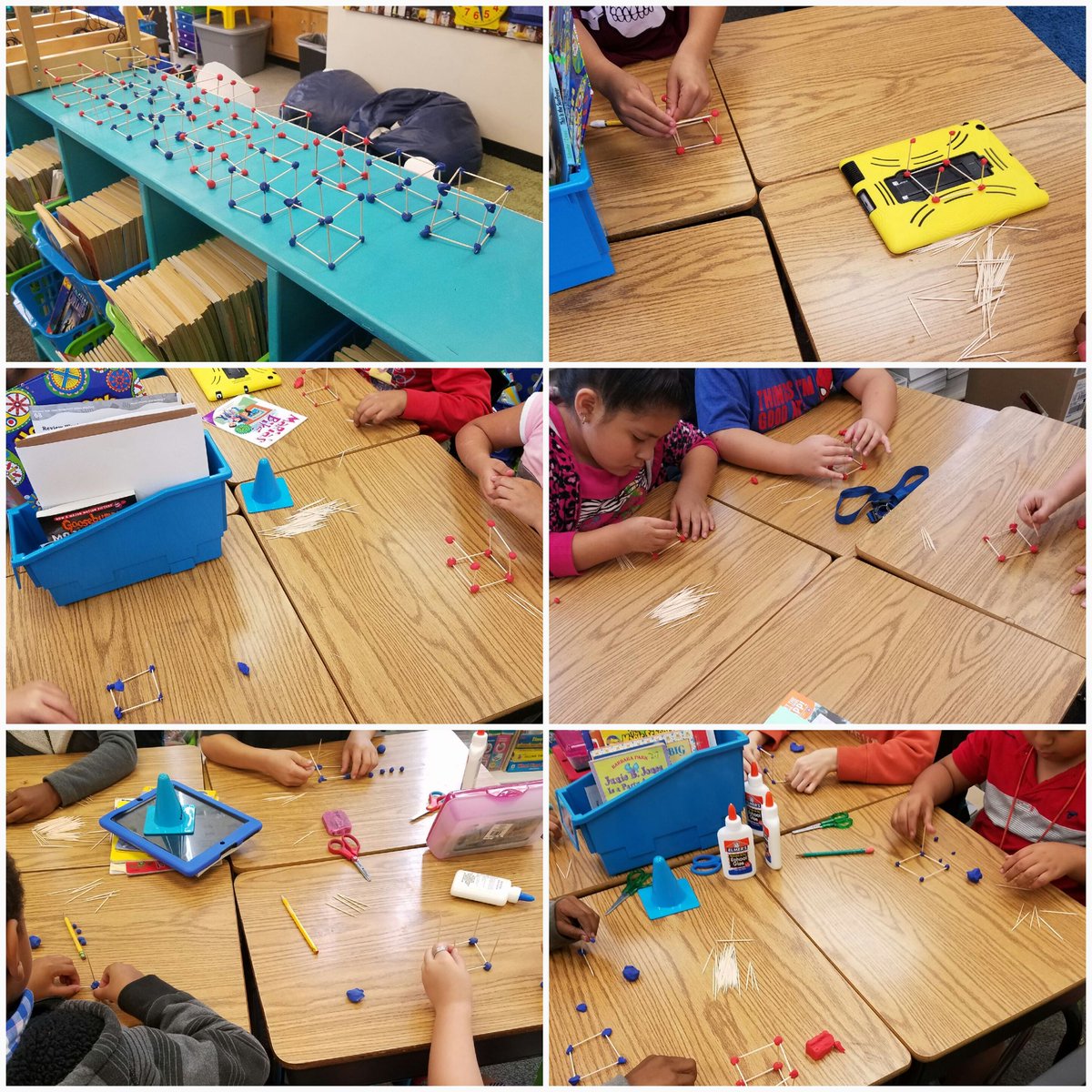 TPope2009's tweet photo. Relating squares to cubes! We used modeling clay and toothpicks to build cubes which we are proudly displaying in our library! #hamcolfs https://t.co/euLRoeWuug