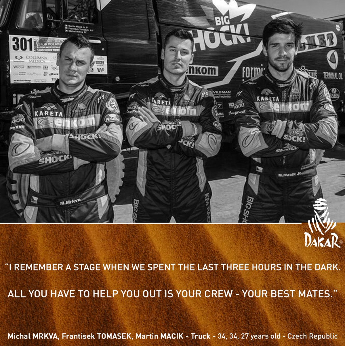 dakar's tweet photo. Martin Macik: βEvery Dakar is an adventure I will never forget, because of all the people who were there with me."
#ProudToJoinDakar2017 https://t.co/VVFGTikK83