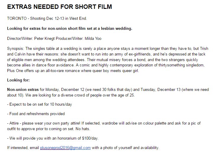 Hey Toronto: If you or someone you know fits this bill and is looking to make a little "extra" money (sorry)...
