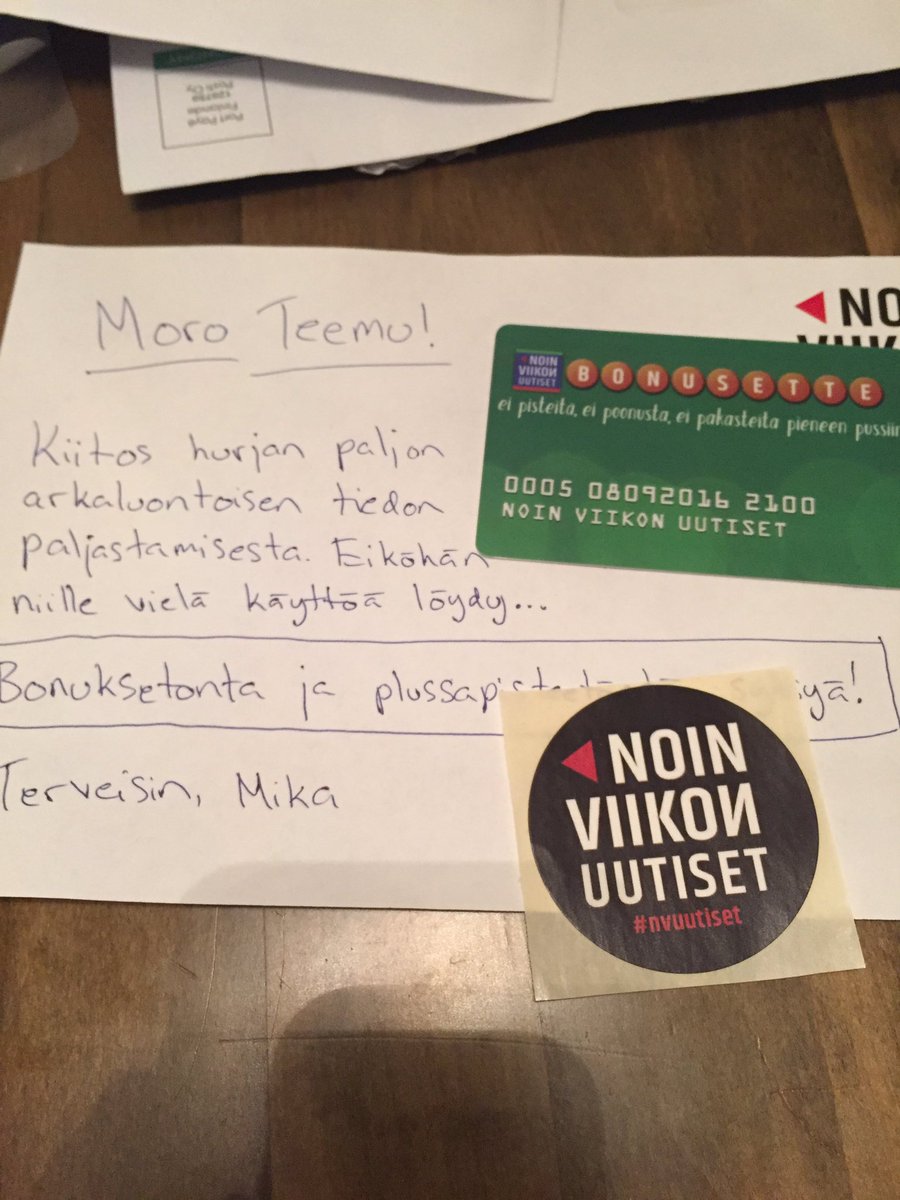 TLaunio's tweet photo. Voi juku mitä #itella toi! @NVUutiset #bonusette kortin! Ps. Kuka helvetti on Mika? Missä @jukkalindstrom nimmari?Nimim. #Yle'veron maksaja https://t.co/u5UZDLqAu0