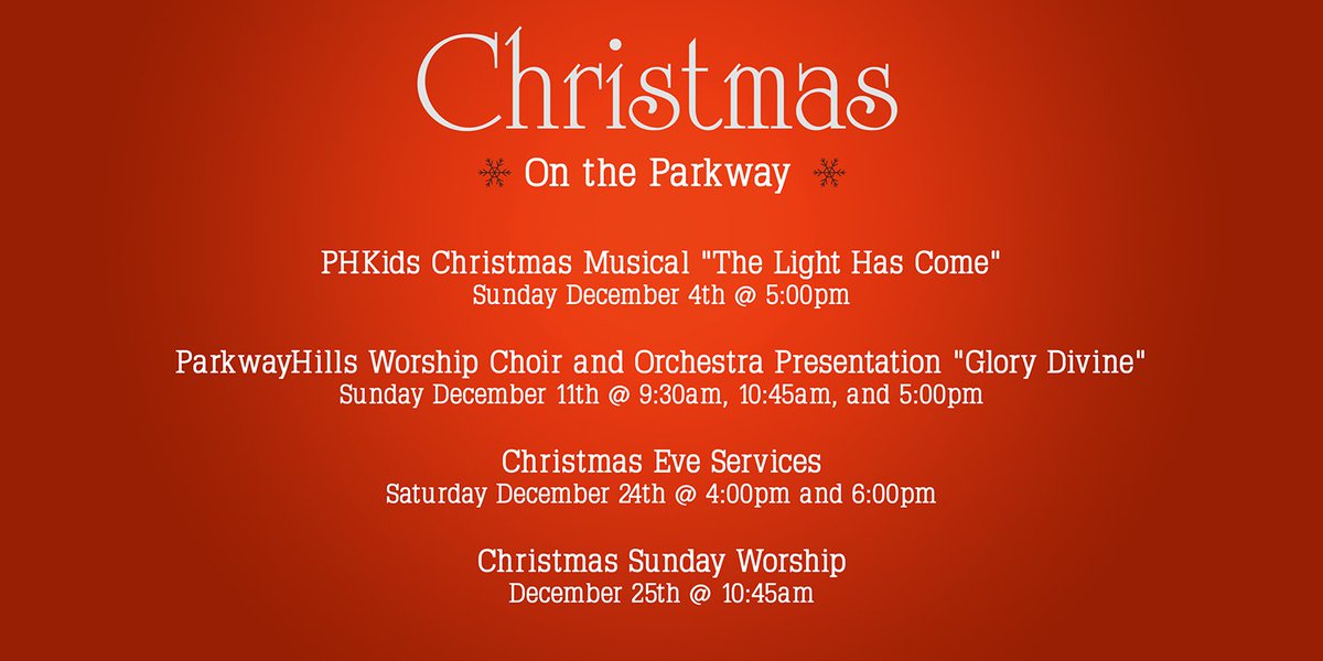ParkwayHills's tweet image. It is December and we look forward to all the special celebrations taking place at ParkwayHills!
#Christmas #Jesus #GloryDivine #worship