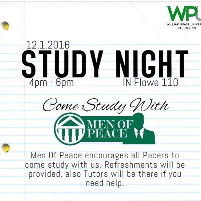 MenOfPeace_WPU's tweet photo. Stressed about finals? Come thru and study with Men of Peace! Tutors, snacks, and good energy will be present and available #haaaann https://t.co/7NYRlHwEte