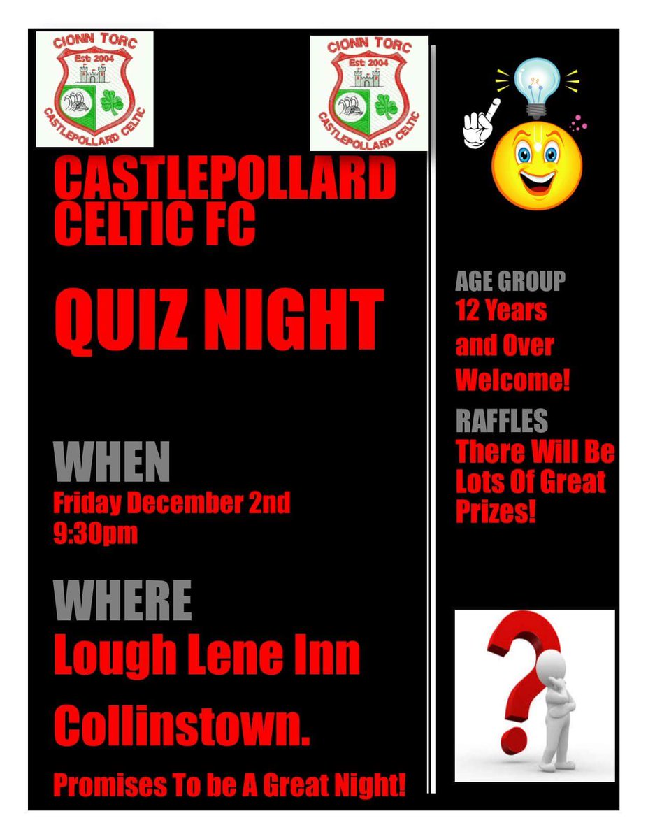 Quiz tomorrow night in Collinstown!
Hope you can all join us!

#CCFC