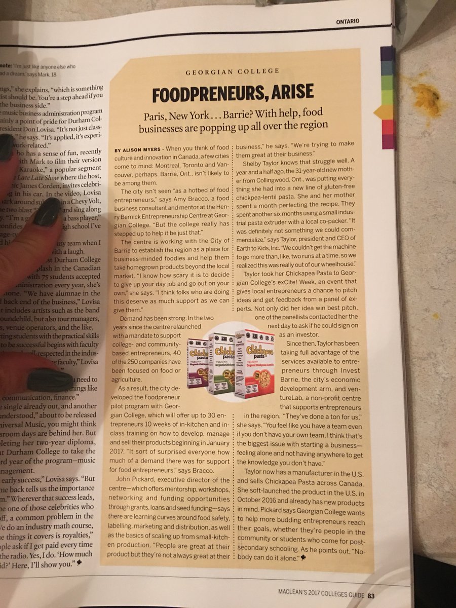 EarthToKids's tweet photo. Fresh off the press! Chickapea Pasta is featured with many other great #Foodpreneurs in #Barrie @MacleansMag Congrats to all! https://t.co/qd5rgNToHn