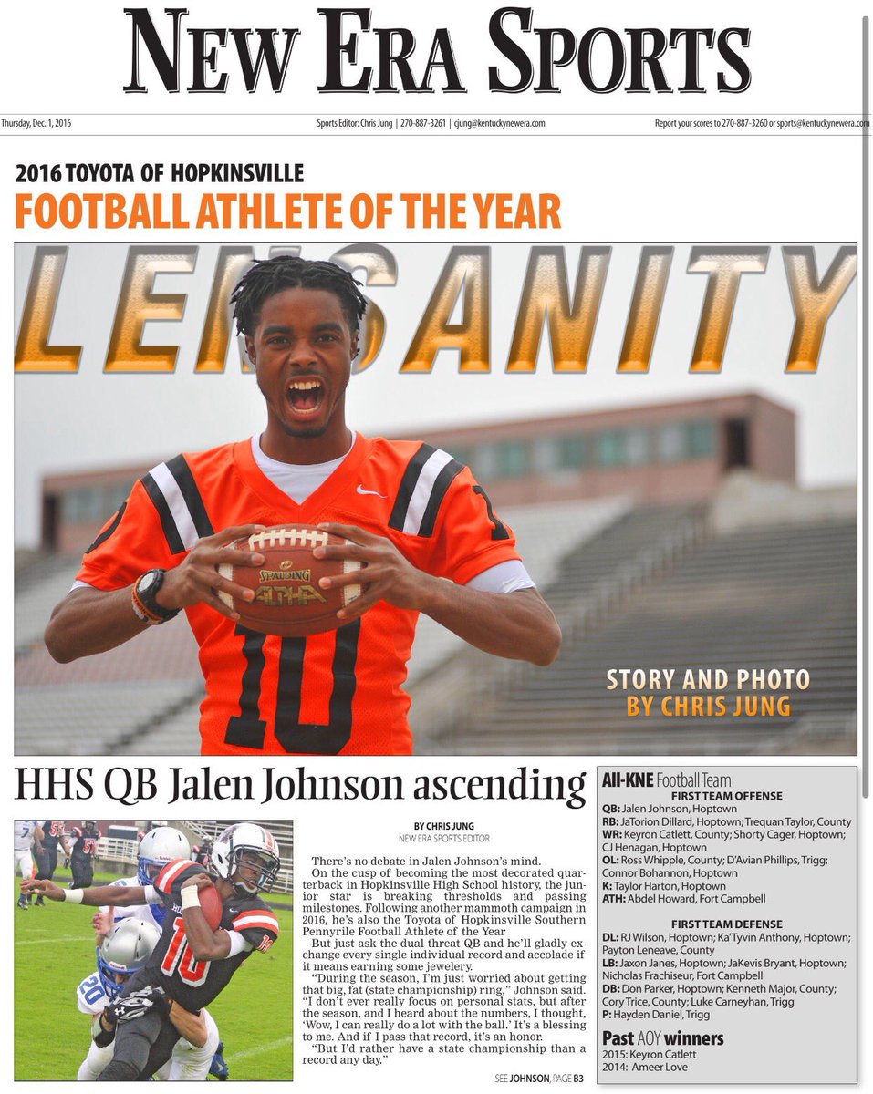 iamchrisjung's tweet photo. Hopkinsville High School junior Jalen Johnson is the 2016 Toyota of Hopkinsville Southern Pennyrile Football Athlete of the Year. 🏈 https://t.co/FstbvCmTM3