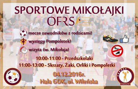 FundacjaOFRS's tweet photo. Już w najbliższą niedzielę Sportowe Mikołajki z OFRS! 🎅🎁Zapraszamy wszystkich naszych małych sportowców wraz z rodzinami! :) https://t.co/RJX1TWbpCF