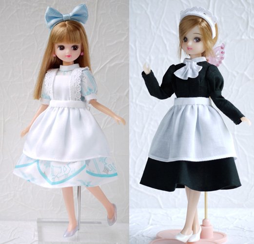 荒木さわ子 Twitterissa アリスワンピースは２種類の袖が作れます 実は最初にメイド服を企画したのですが 無地なのでハンカチで作ったように見えない という意見がありアリスに変更しました リカちゃんお洋服book