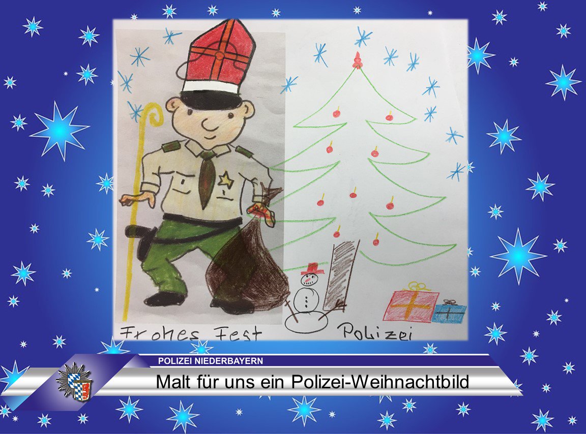 Weihnachts-Malwettbewerb der #PolizeiNiederbayern; Kinder sendet uns bitte tolle Bilder; Hauptpreis:Weihnachtspaket! t1p.de/x8dc