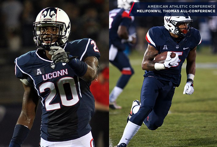 UConnFootball's tweet photo. Congrats to @NoelThomas05 and Obi Melifonwu on being named @American_FB All-Conference #UConnNation https://t.co/XSCZJqcy0f https://t.co/UCrIMbYe8p