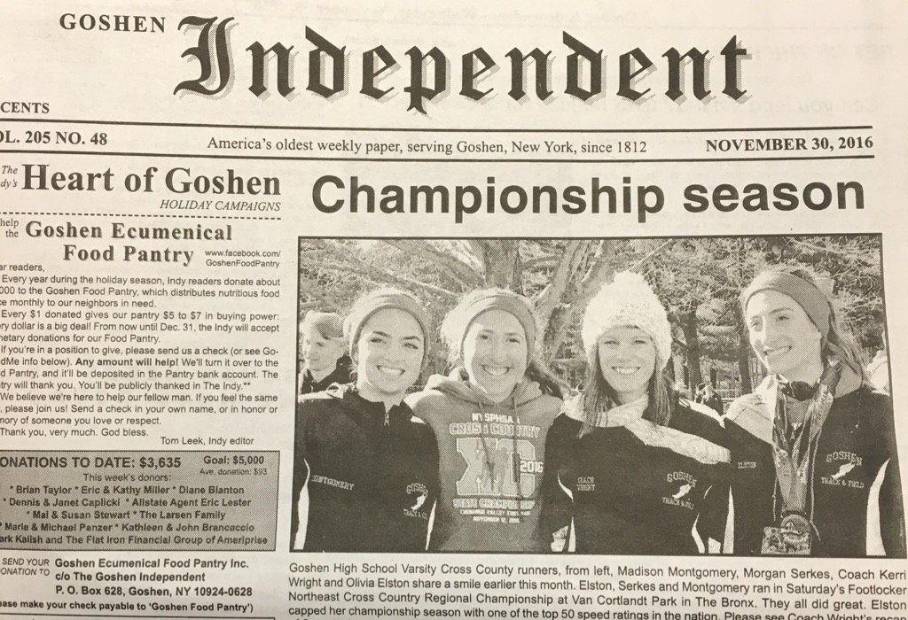 <a href="/LadyGladsXC/">Goshen Lady Glads XC</a> on the front page of this week's <a href="/GoshenIndy/">Tom, editor</a> !  They wrapped up a great season! #Goshenpride