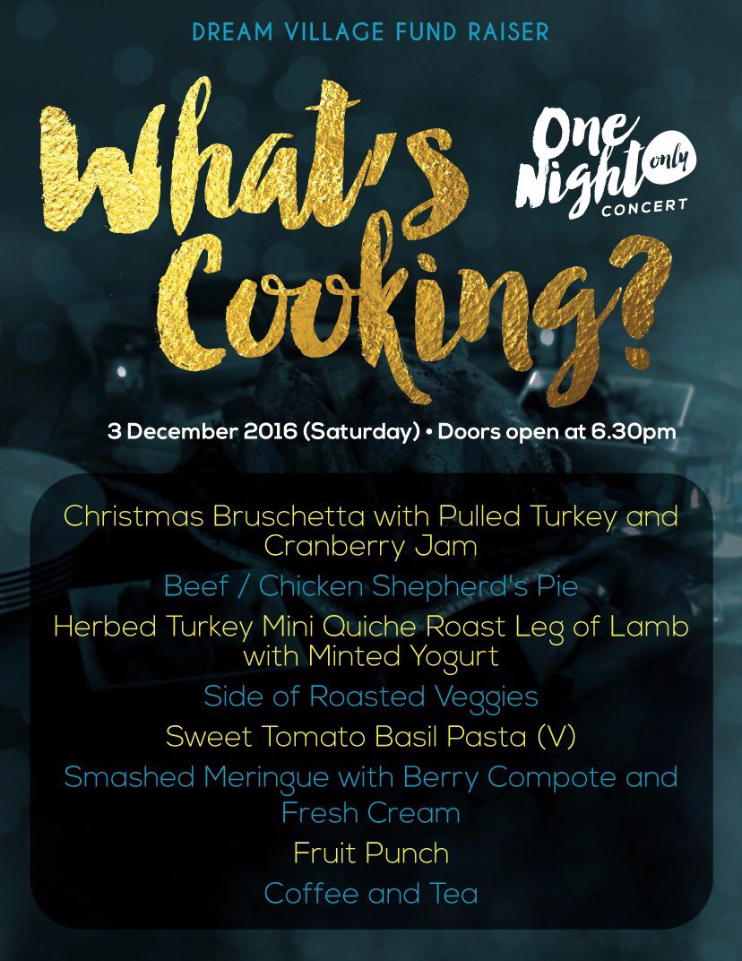 andyyeoh's tweet photo. Wanna get tix &amp; help us help Dream Village Community Centre? Let me know! Dinner included (check out the menu)! And a surprise too! #freeCD https://t.co/UWYdo0RQkU