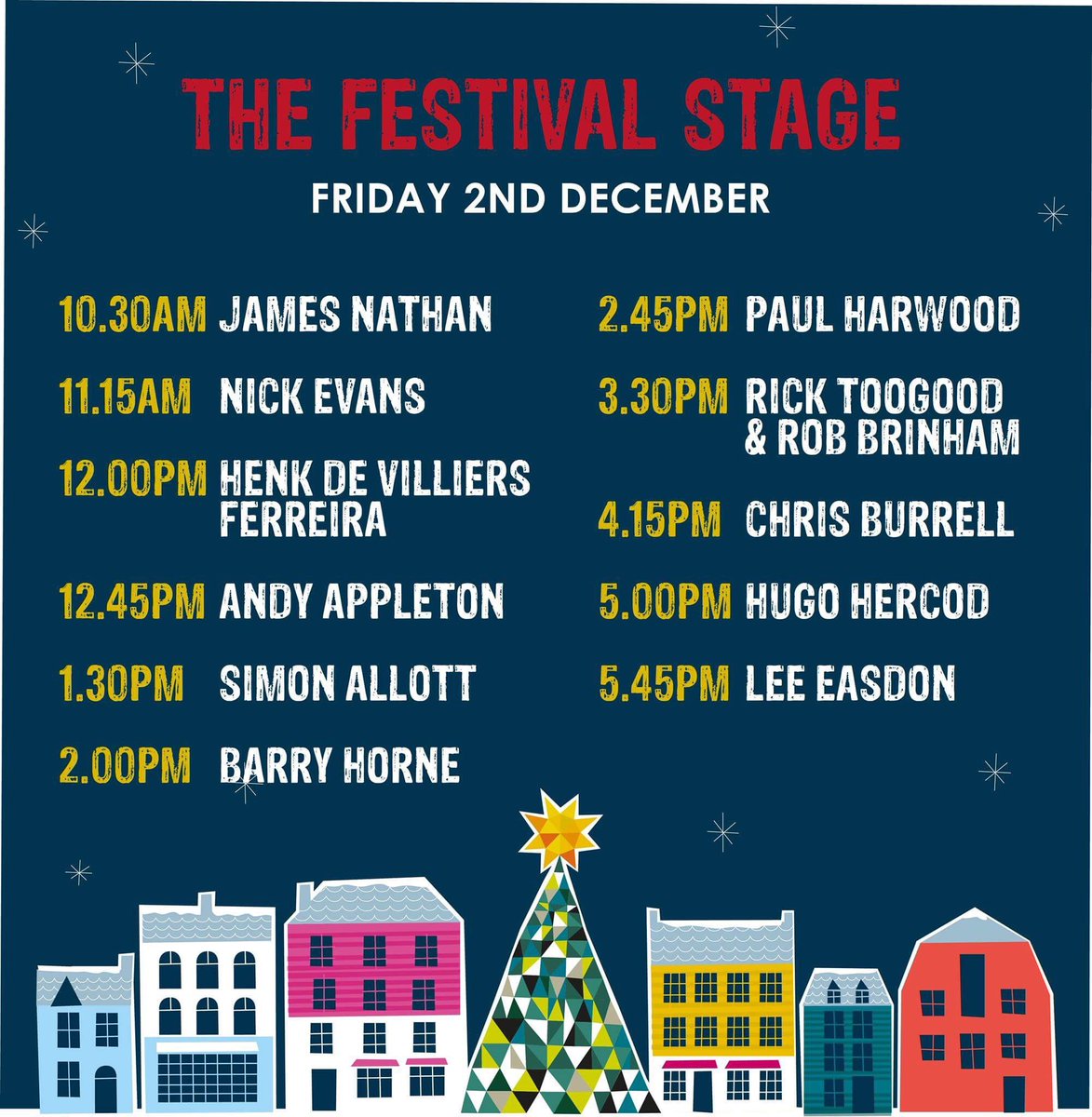 PadstowXmas's tweet photo. And here's the Festival Stage lineup for Friday 2nd December #PCF2016 @PadstowXmas https://t.co/pFaNKRzeuf