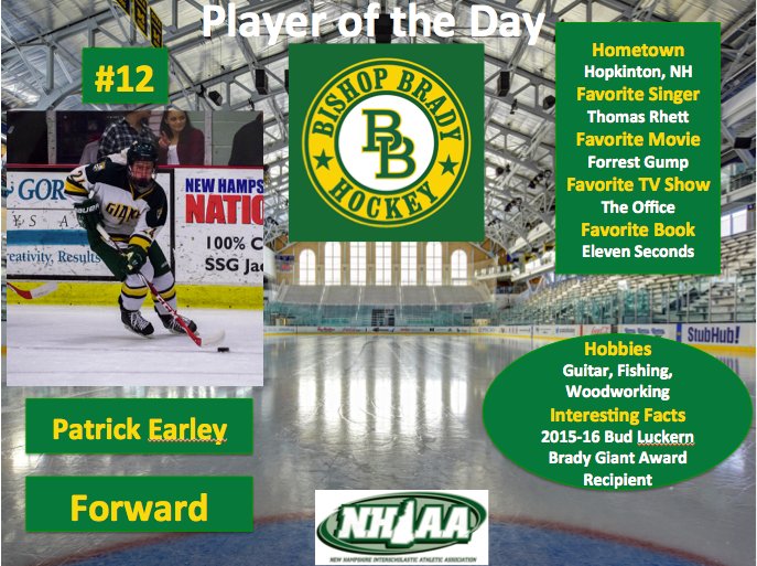 BBHS_Hockey's tweet photo. Todayโs Brady Hockey Player of the Day is 4-year varsity player @patneverearley #oursparkplug #GoGiants https://t.co/c7OXh5Vq0X