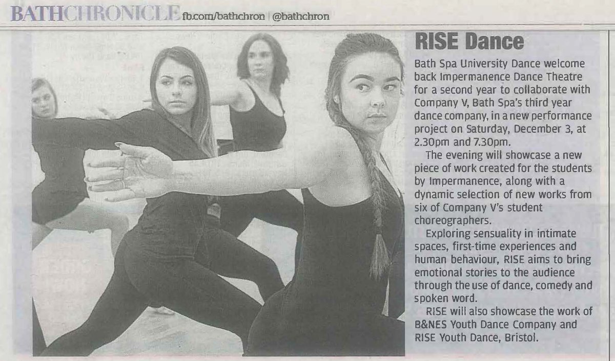 Thanks @BathChron for feat. <a href="/C0mpany_V/">Company V</a>'s RISE in today's print. Saturday @ 2:30/7:30 tix available tinyurl.com/hg5ger8 <a href="/riseyouthdance/">RISE</a>