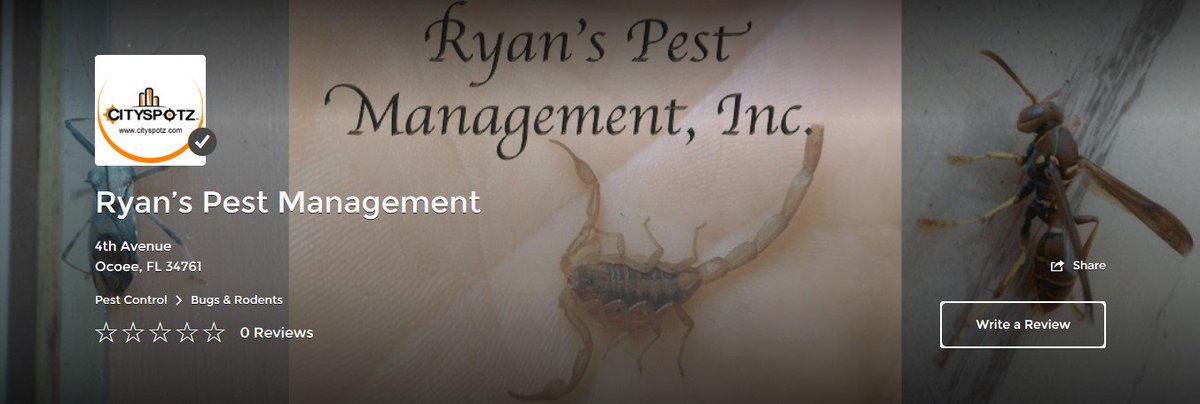 cityspotzss's tweet photo. Just listed on CitySpotz!

Ryan's Pest Management - Ocoee, FL
https://t.co/puRzXNS6Kr

We help businesses maximize their exposure. https://t.co/dOSEEUhEoW