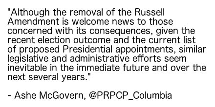 PRPCP_Columbia's tweet photo. .@ashemcgovern contextualizes the removal of the #RussellAmendment from the #NDAA at the @PRPCP_Columbia blog: https://t.co/gCbcWVfcZg. https://t.co/XYqineIDJP