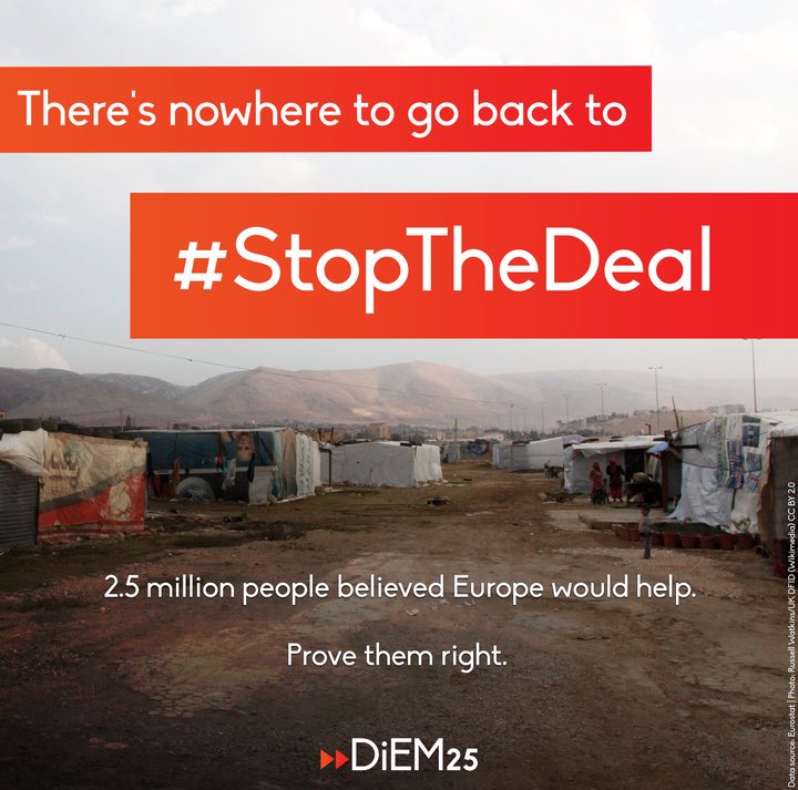 DiEM_25's tweet photo. Help bring down the shameful EU-Turkey deal on refugees—and save a man’s life! #StopTheDeal at:
https://t.co/twPlfJBqcm https://t.co/x9koUADarU