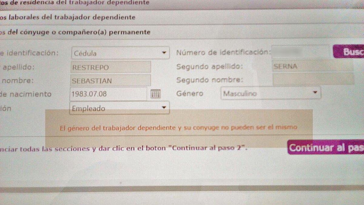 alexpraute's tweet photo. @Comfama Por favor actualizar su página. La sentencia SU-214/16 de la Corte Constitucional determina que el género SÍ puede ser el mismo. https://t.co/tLutGnIgKK