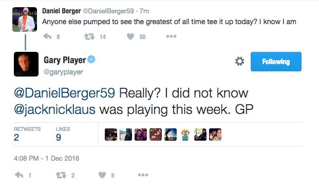 bunkeredgolf's tweet photo. Gary Player with the 🔥🔥🔥 response... https://t.co/fBOcEFOJ0E
