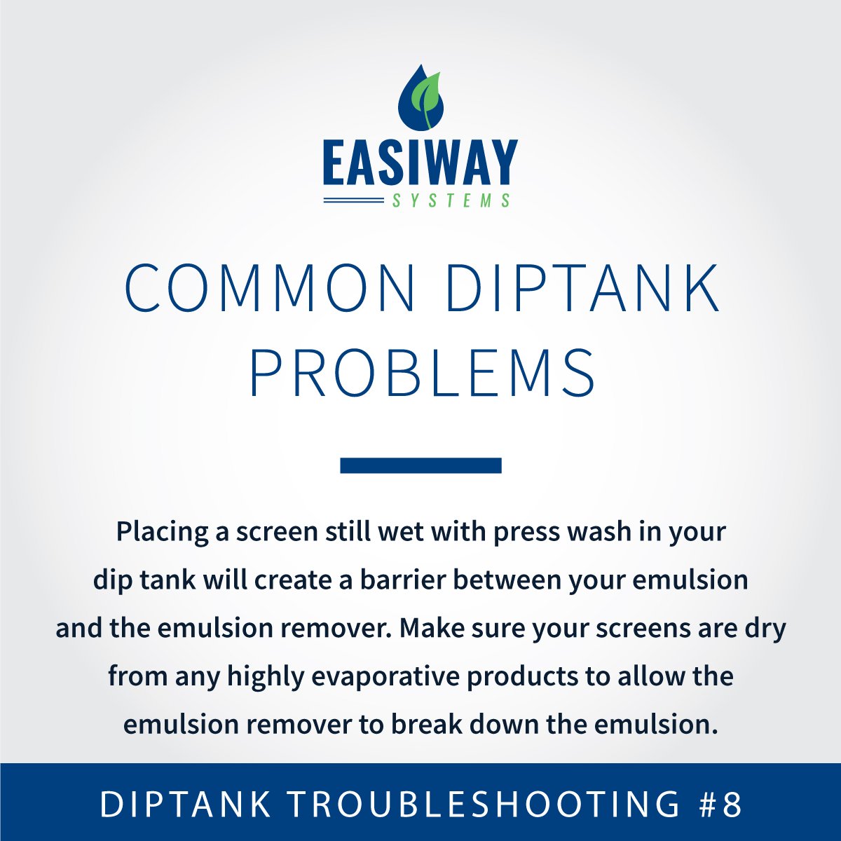EasiwaySystems's tweet image. Placing a screen still wet with press wash in your #diptank will create a barrier between your emulsion and the emulsion remover.