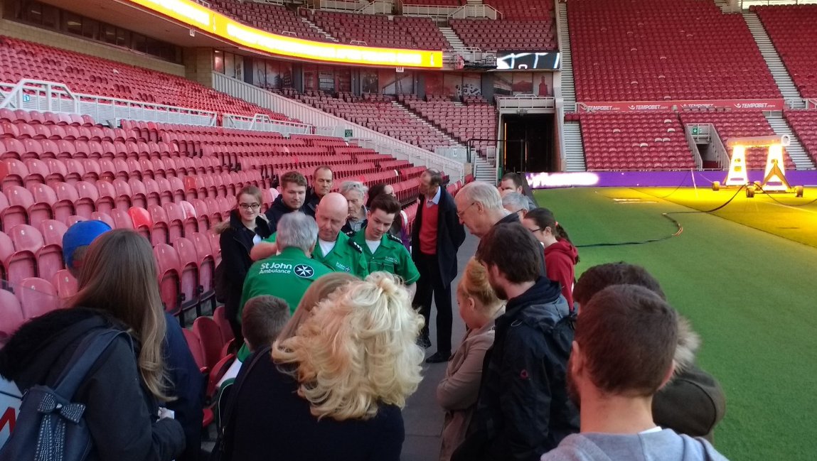 stjohnambulance's tweet photo. Thank you @Boro for allowing us to show supporters around the Riverside to demonstrate how we keep fans safe every match day #FirstAidBoro https://t.co/lhmmnbqnoS