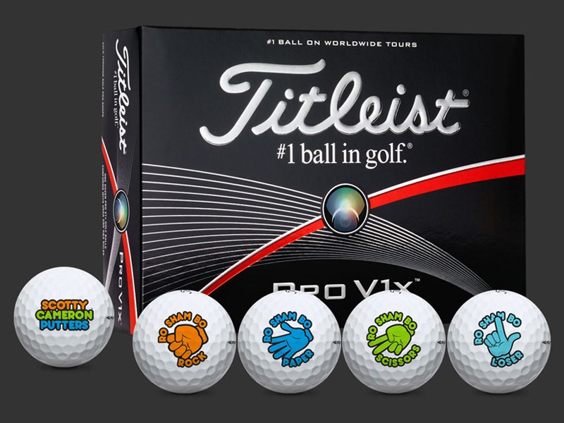 New custom imprinted Titleist Pro V1x golf balls take Ro Sham Bo