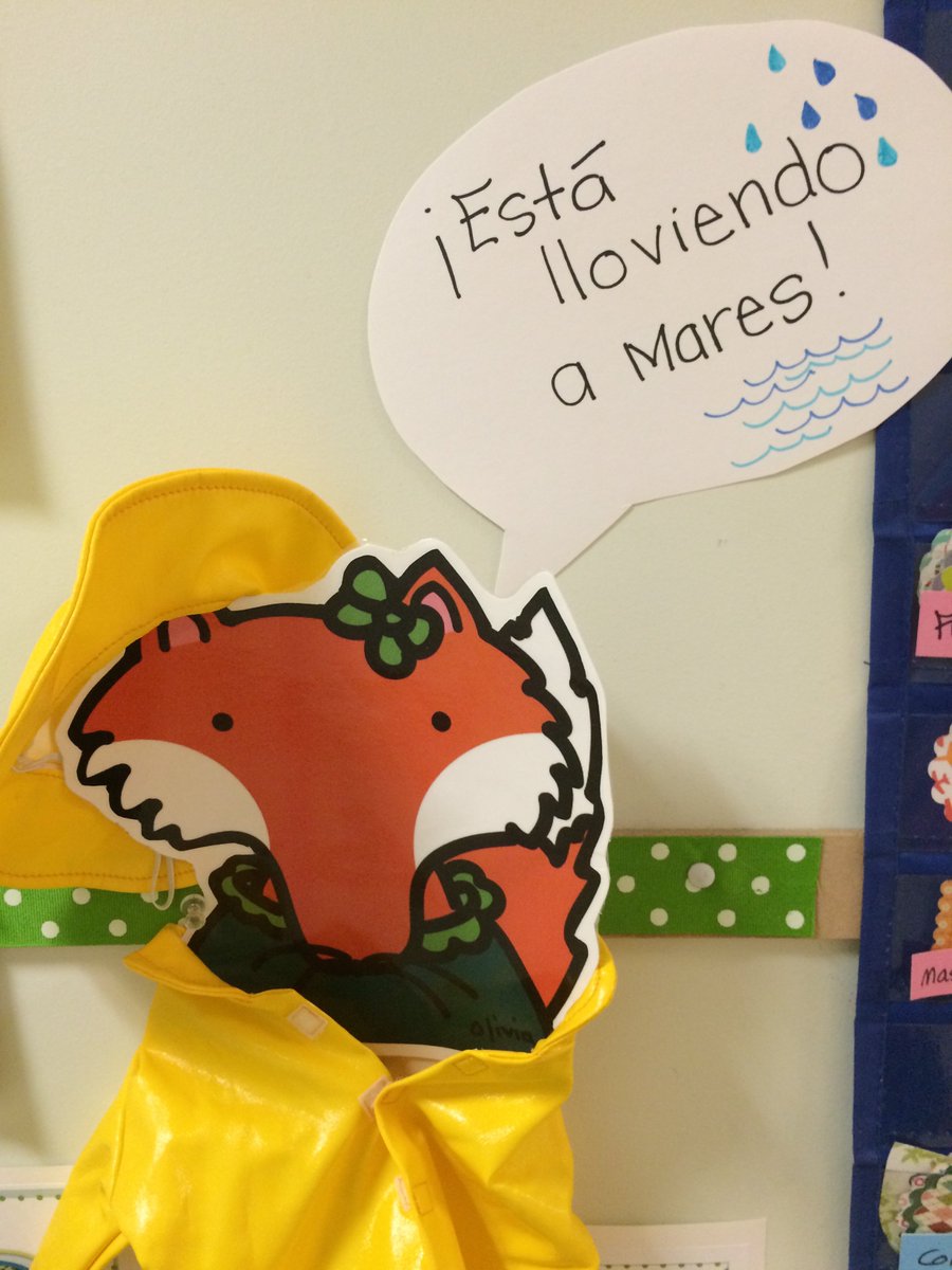 MundodePepita's tweet photo. When it's raining heavily, out comes Olivia in her raincoat to share an idiom #cultureincontext #morethan1waytosay #estalloviendoacantaros https://t.co/dVOLZwlIhH