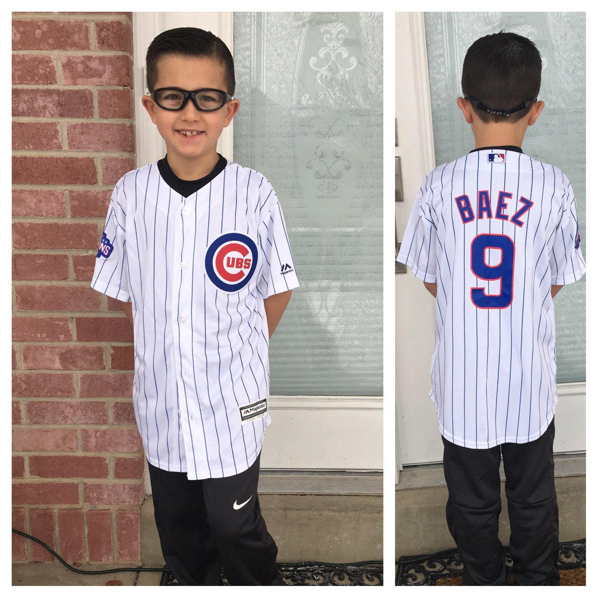 mocluff's tweet photo. He has been checking the mail everyday since Oct! But no better day to wear it than @javy23baez Bday!!! HBD Javy! #wrigleyishismiddlename https://t.co/1Giq9dhGvM